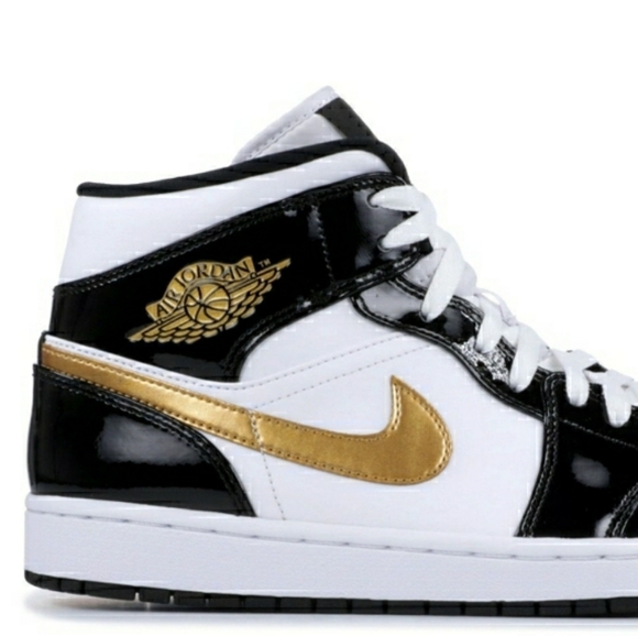 Jordan 1 Mid Paten Blk/Wht/Gold 2019 - Picture 4 of 4